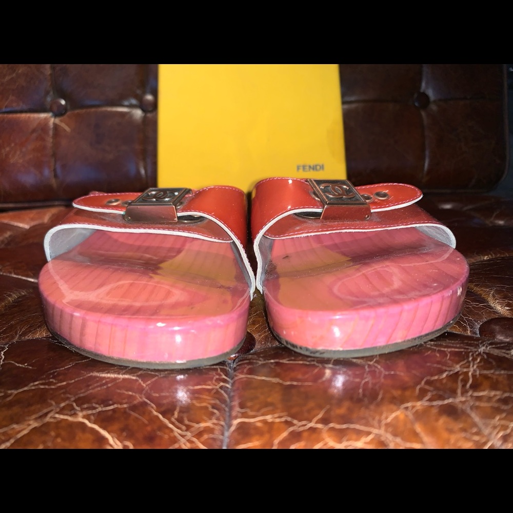 Chanel Coco, Mark Wood Mules, Blush Pink Patent Leather Sandal, Sz 40 - Picture 10 of 11
